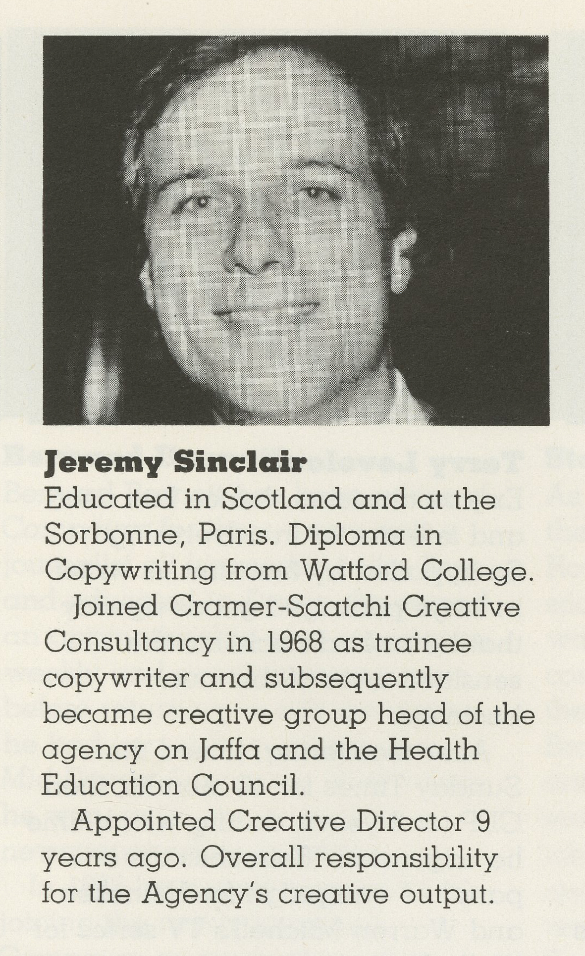 Jeremy Sinclair, Campaign Press biog, 1982 86923-01